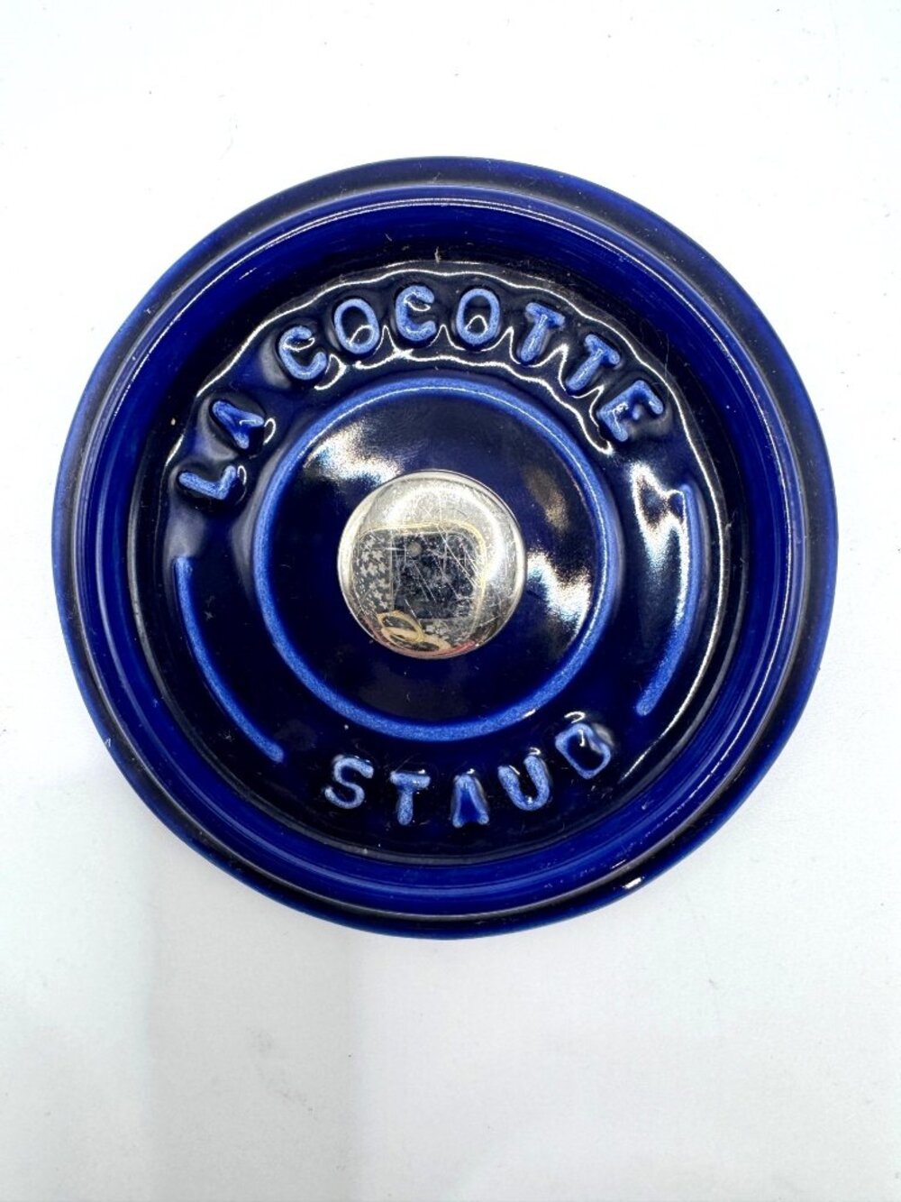 Staub La Cocotte 10cm Blue Cast Iron Lid With Brass Knob
